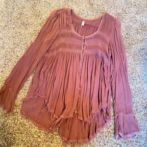 Free People Burgundy Raw Hem Top